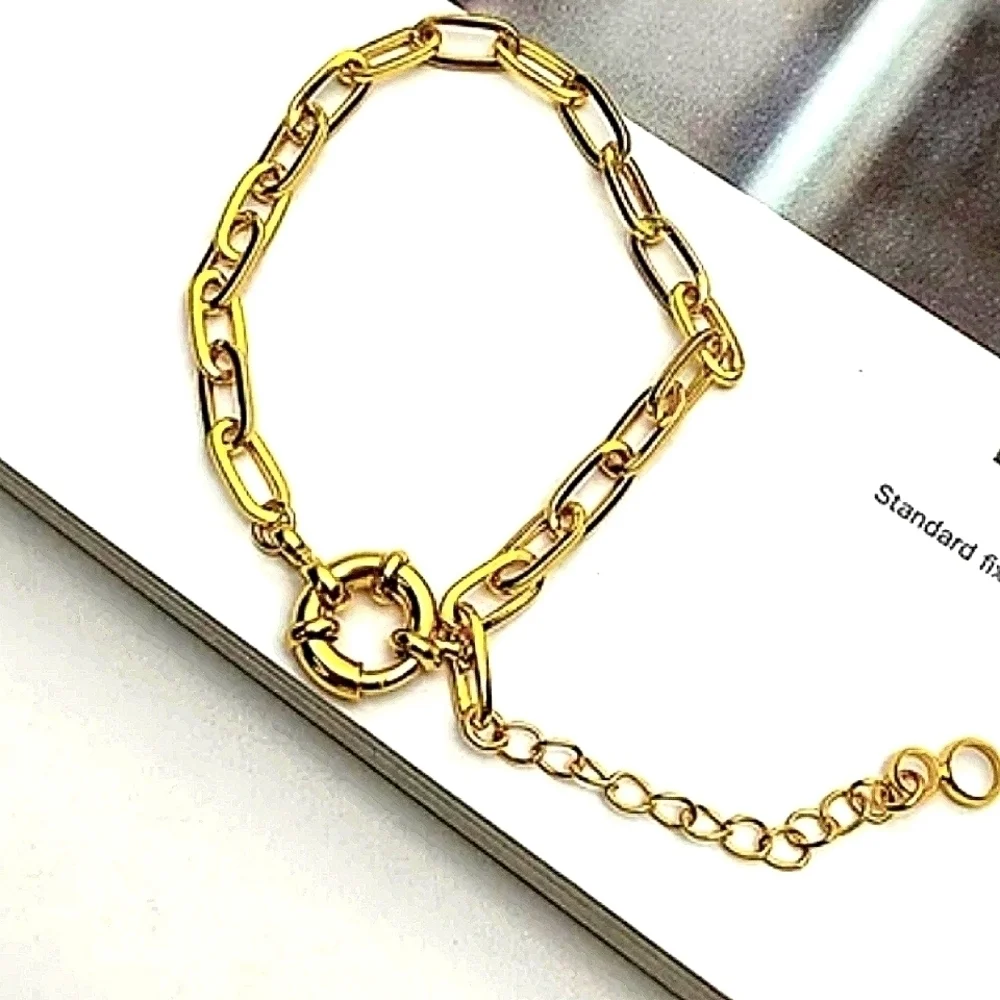 NEW 14k‎ Gold-Plated Paperclip Adjustable Bangle Bracelet